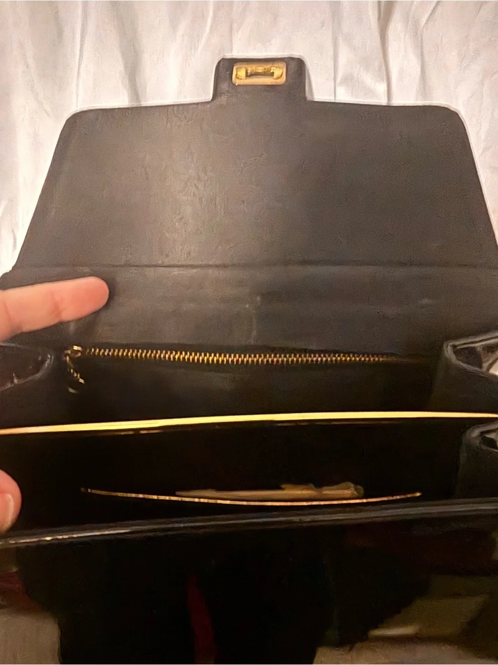 Vintage Mid-Century Crown Lewis Black Patent Satchel with Gold-Tone Lock